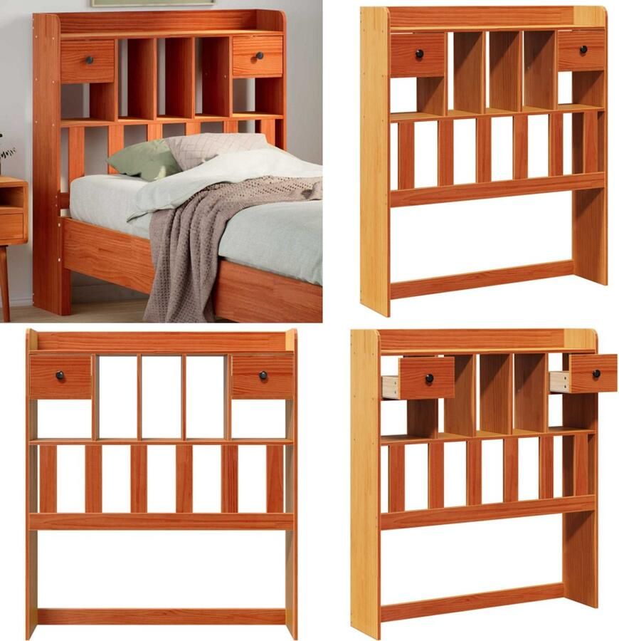 VidaXL Hoofdbord met opbergruimte 75 cm massief grenenhout wasbruin Hoofdbord Hoofdborden Bed Hoofdbord Bedhoofdbord - Foto 2