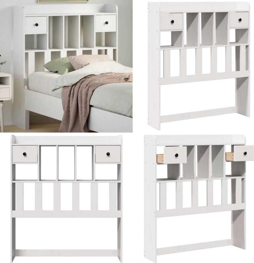 VidaXL Hoofdbord met opbergruimte 75 cm massief grenenhout wit Hoofdbord Hoofdborden Bed Hoofdbord Bedhoofdbord
