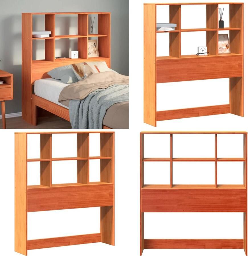 VidaXL Hoofdbord met opbergruimte 90 cm massief grenenhout wasbruin Hoofdbord Hoofdborden Bed Hoofdbord Bedhoofdbord
