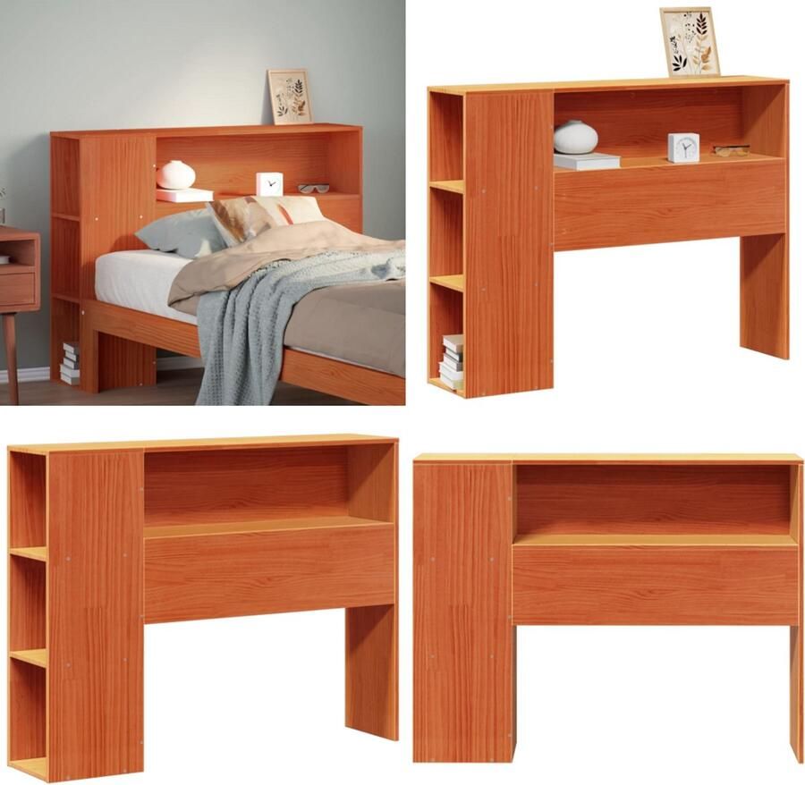 VidaXL Hoofdbord met opbergruimte 90 cm massief grenenhout wasbruin Hoofdbord Hoofdborden Bed Hoofdbord Bedhoofdbord