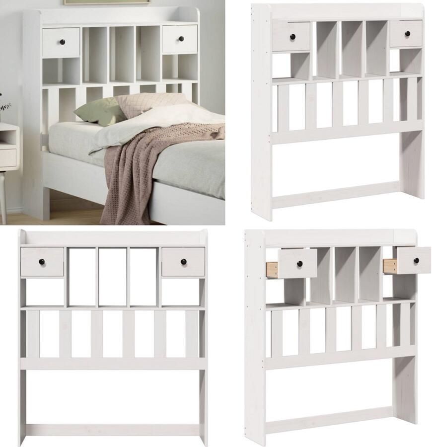 VidaXL Hoofdbord met opbergruimte 90 cm massief grenenhout wit Hoofdbord Hoofdborden Bed Hoofdbord Bedhoofdbord