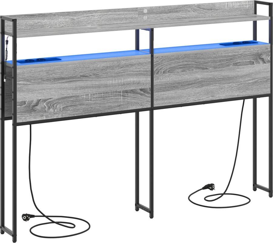 VidaXL Hoofdbord met plank met opslag Grijs sonoma 140 cm Bewerkt hout