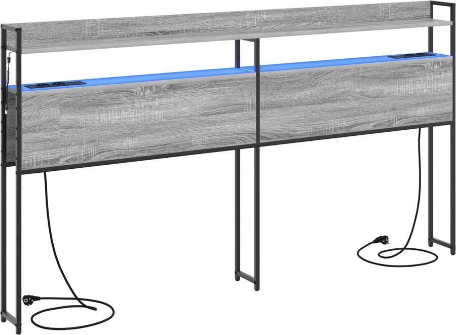 VidaXL Hoofdbord met plank met opslag Grijs sonoma 180 cm Bewerkt hout