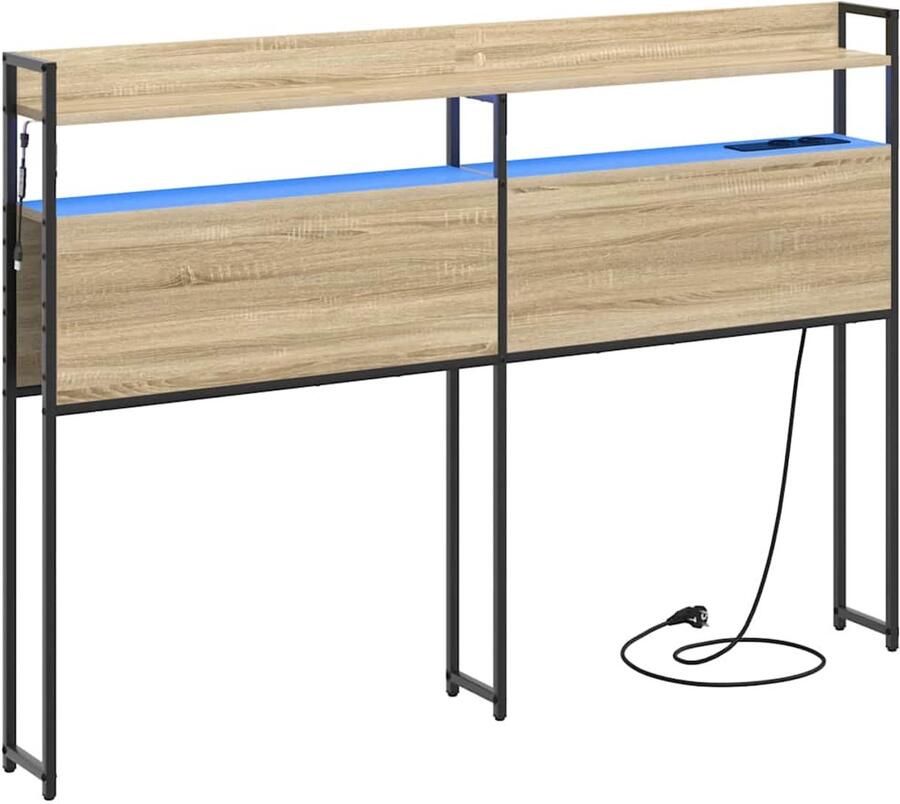 VidaXL Hoofdbord met plank met opslag Sonoma eiken 120 cm Bewerkt hout