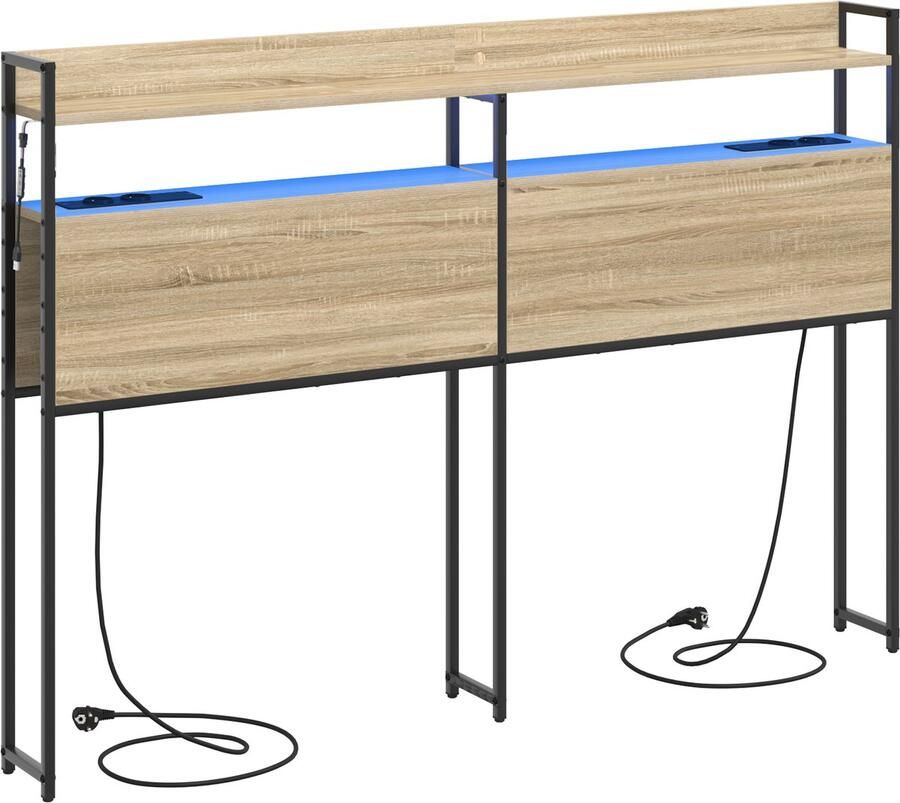 VidaXL Hoofdbord met plank met opslag Sonoma eiken 135 cm Bewerkt hout