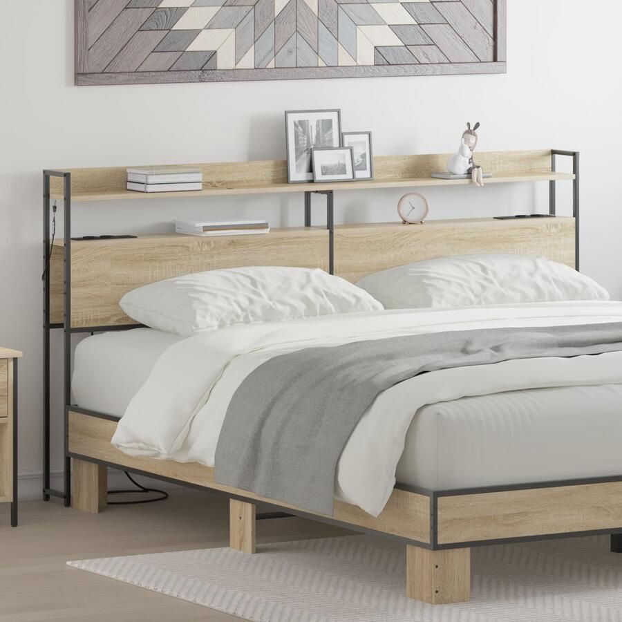 VidaXL Hoofdbord met plank met opslag Sonoma eiken 180 cm Bewerkt hout