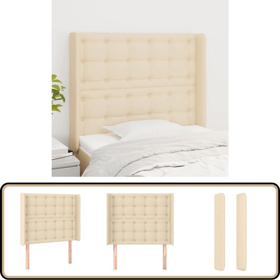 VidaXL Hoofdbord met randen 103x16x118 128 cm crème Hoofd Bord Beddecoratie Hoofdkussen Klassiek Interieur Stoffen Hoofdbord Creme Kleurtje Bedroom Decor