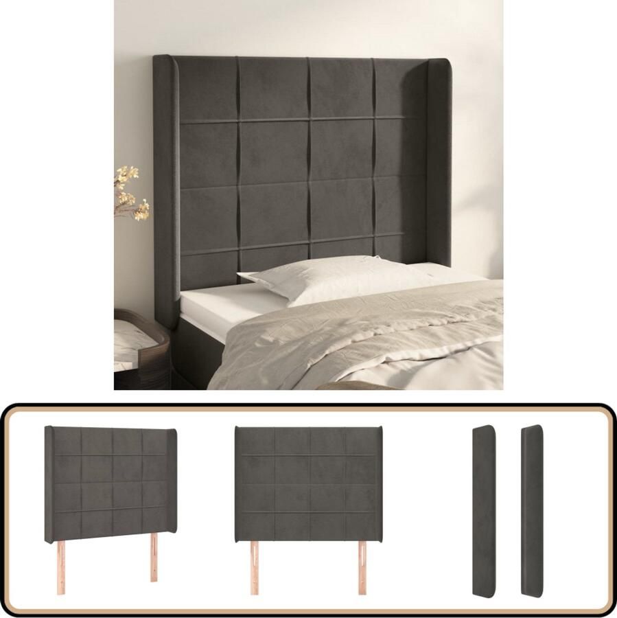 VidaXL Hoofdbord met Randen 103x16x118 128 cm Fluweel Hoofd Bord Hoofdkussen Beddecoratie Luxe Bed Velvet Bed Grijs Bed Stapelbed