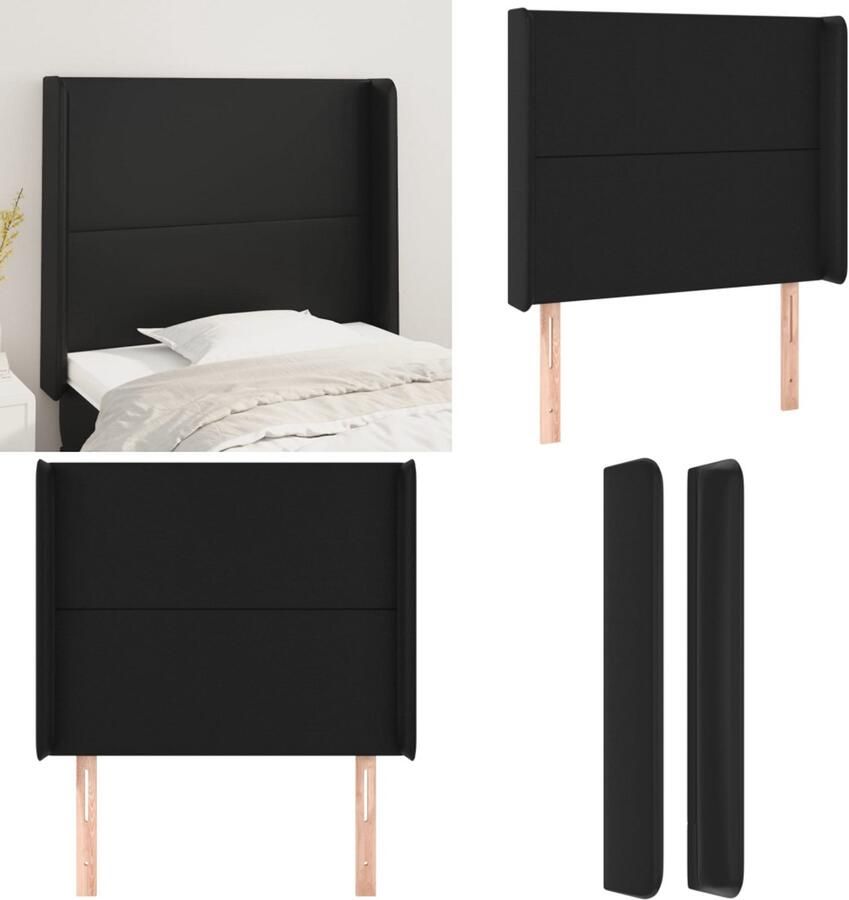 VidaXL Hoofdbord met randen 103x16x118 128 cm kunstleer zwart Hoofdbord Hoofdborden Hoofdeinde Houten Hoofdbord