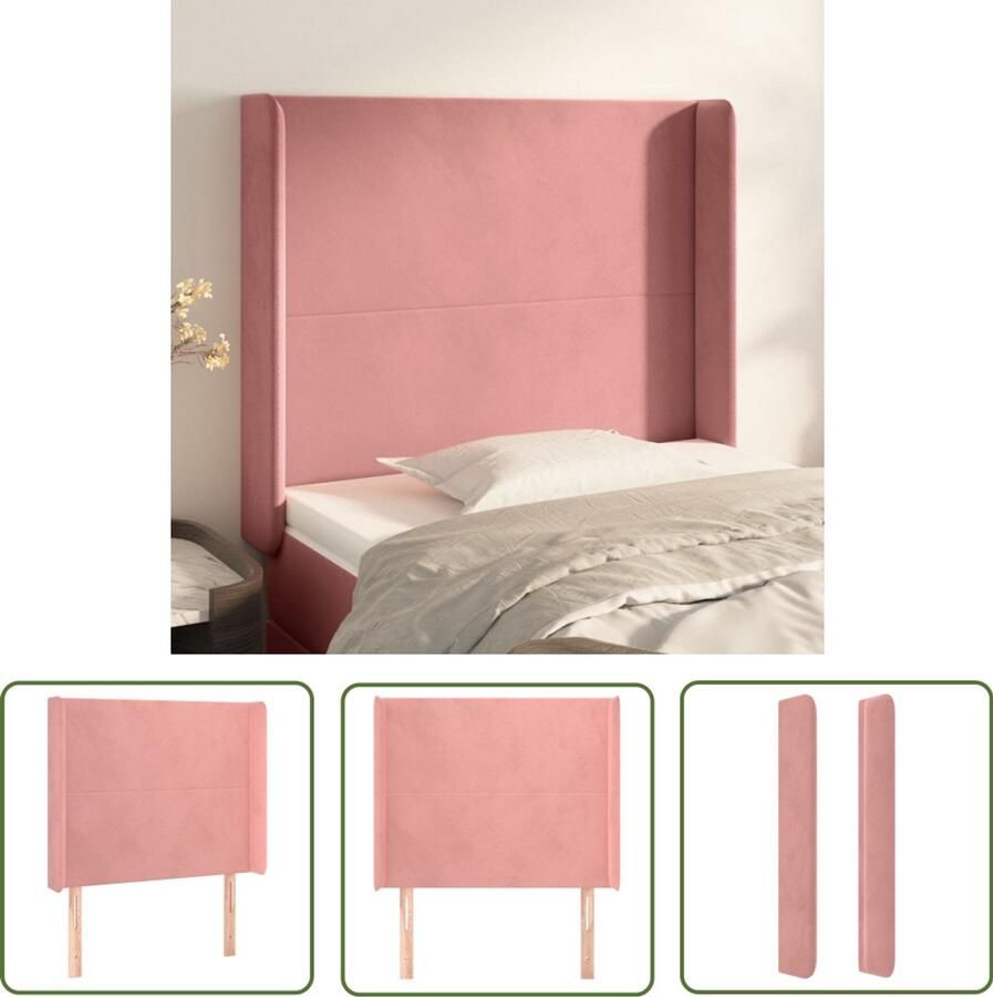 VidaXL Hoofdbord met randen 103x16x118 128 cm Roze Klassieke Hoofdbord Roze Fluweel Hoofdbord Bedhoofd Hoofsteun Luxe Hoofdbord Verhogen Bed