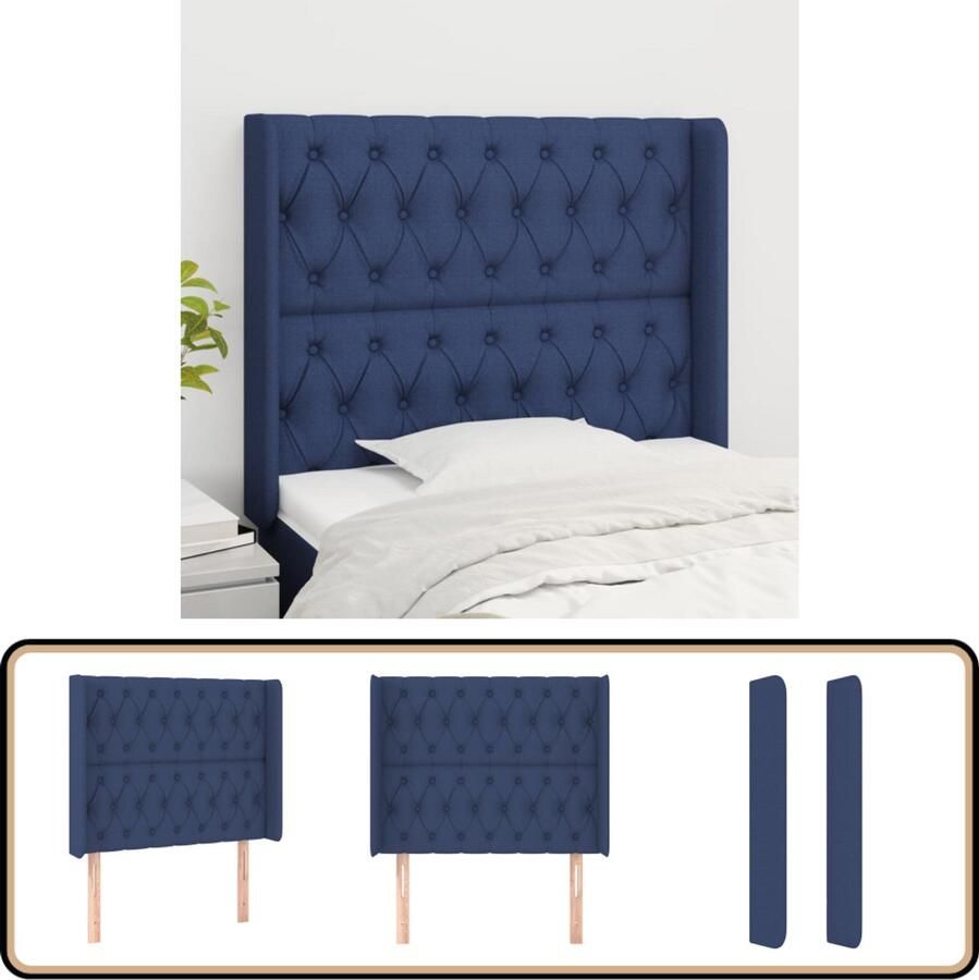 VidaXL Hoofdbord Stof 93x16x118 128 cm Blauw Hoofd Bord Hoofdbord Bed Accessoires Slaap Kamer Meubels Blauwe Hoofdbord Stoffen Hoofdbord Modern Hoofdbord Comfortabel Hoofdbord