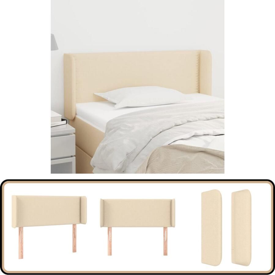 VidaXL Hoofdbord met randen 103x16x78 88 cm crème Hoofd Bord Hoofdbord Classic Creme Kleur Stoffen Hoofdbord Bed Ombouw