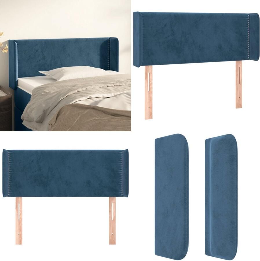 VidaXL Hoofdbord met randen 103x16x78 88 cm fluweel donkerblauw Hoofdbord Hoofdborden Hoofdeinde Houten Hoofdbord