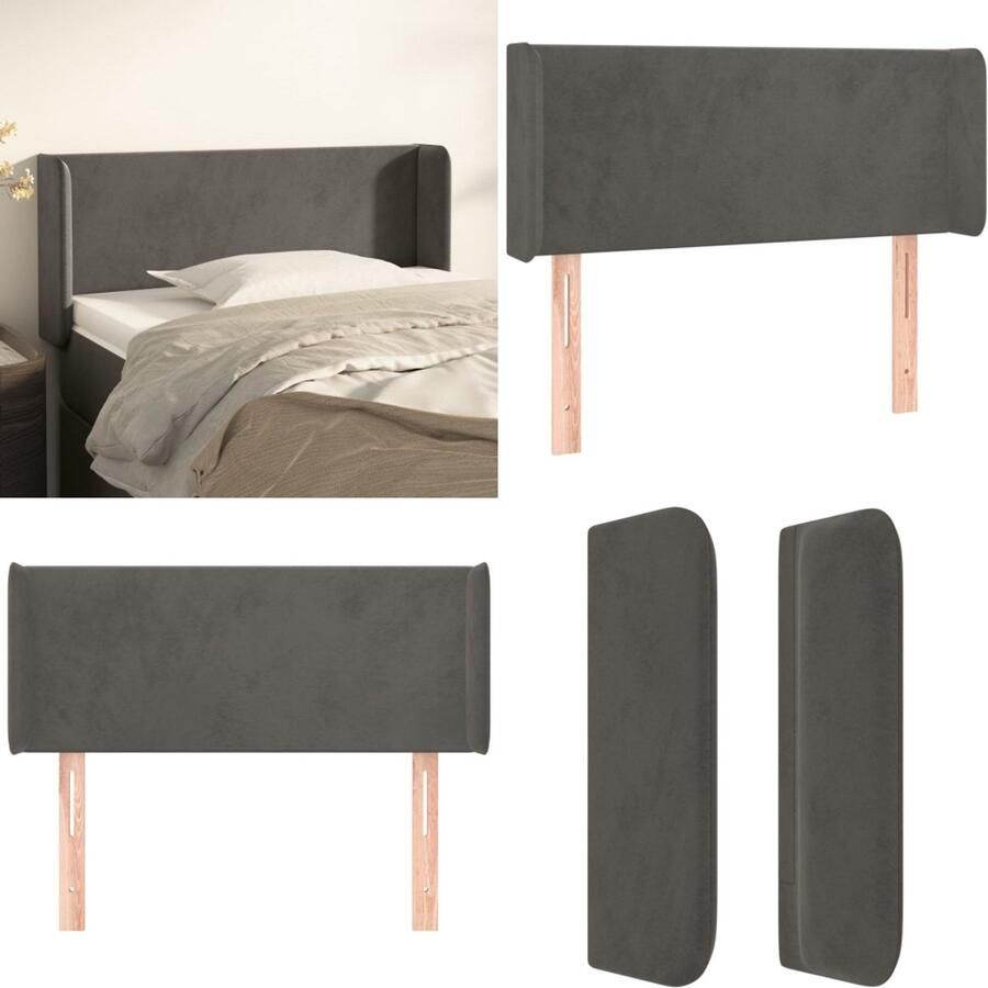VidaXL Hoofdbord met randen 103x16x78 88 cm fluweel donkergrijs Hoofdbord Hoofdborden Hoofdeinde Houten Hoofdbord