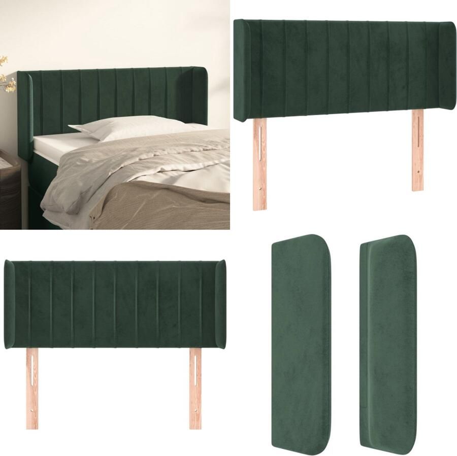 VidaXL Hoofdbord met randen 103x16x78 88 cm fluweel donkergroen Hoofdbord Hoofdborden Hoofdeinde Houten Hoofdbord