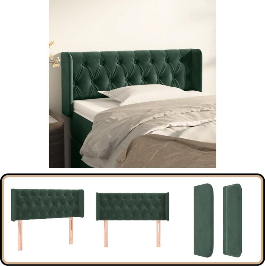 VidaXL Hoofdbord met randen 103x16x78 88 cm Fluweel groen Hoofd Bord Hoofdeinde Beddecoratie Velvet Groen