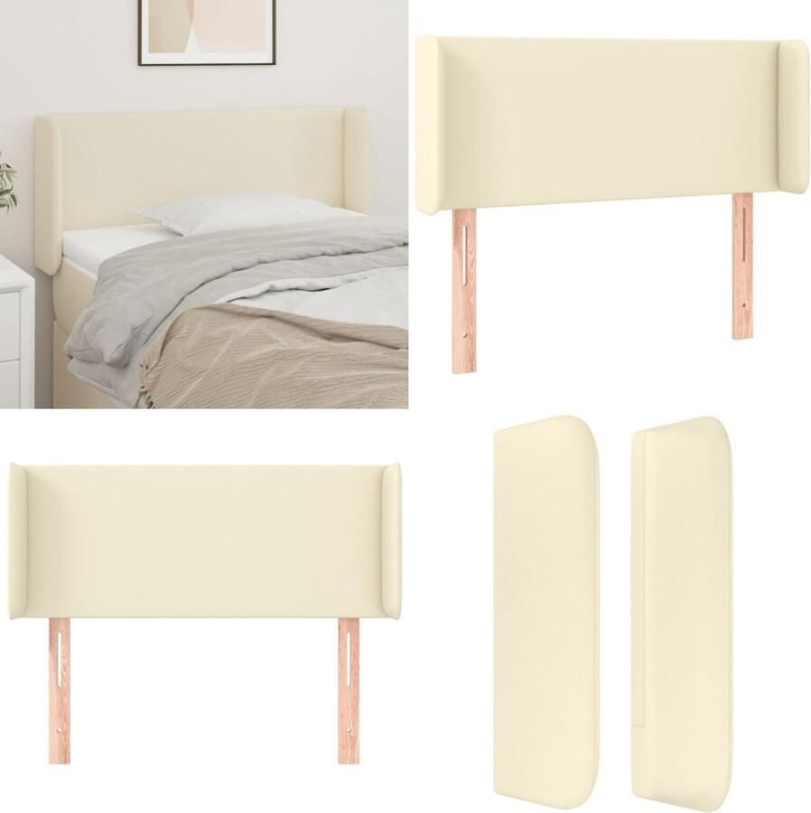 VidaXL Hoofdbord met randen 103x16x78 88 cm kunstleer crèmekleurig Hoofdbord Hoofdborden Hoofdeinde Houten Hoofdbord