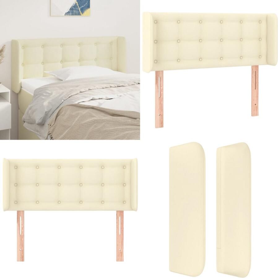 VidaXL Hoofdbord met randen 103x16x78 88 cm kunstleer crèmekleurig Hoofdbord Hoofdborden Hoofdeinde Houten Hoofdbord - Foto 2