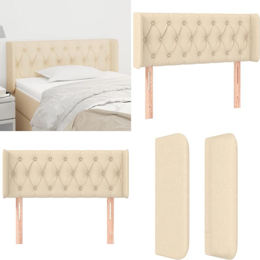 VidaXL Hoofdbord met randen 103x16x78 88 cm stof crèmekleurig Hoofdbord Hoofdborden Hoofdeinde Houten Hoofdbord