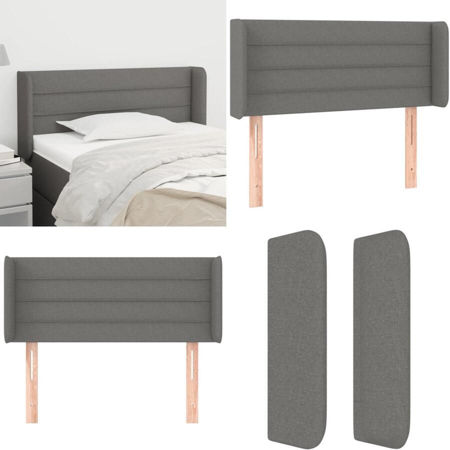 VidaXL Hoofdbord met randen 103x16x78 88 cm stof donkergrijs Hoofdbord Hoofdborden Hoofdeinde Houten Hoofdbord