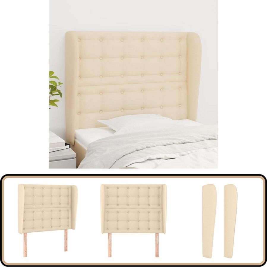 VidaXL Hoofdbord met randen 103x23x118 128 cm Crème Hoofd Bord Hoofdkussen Bedkleden Bedroom Decor Slaap Accessoires