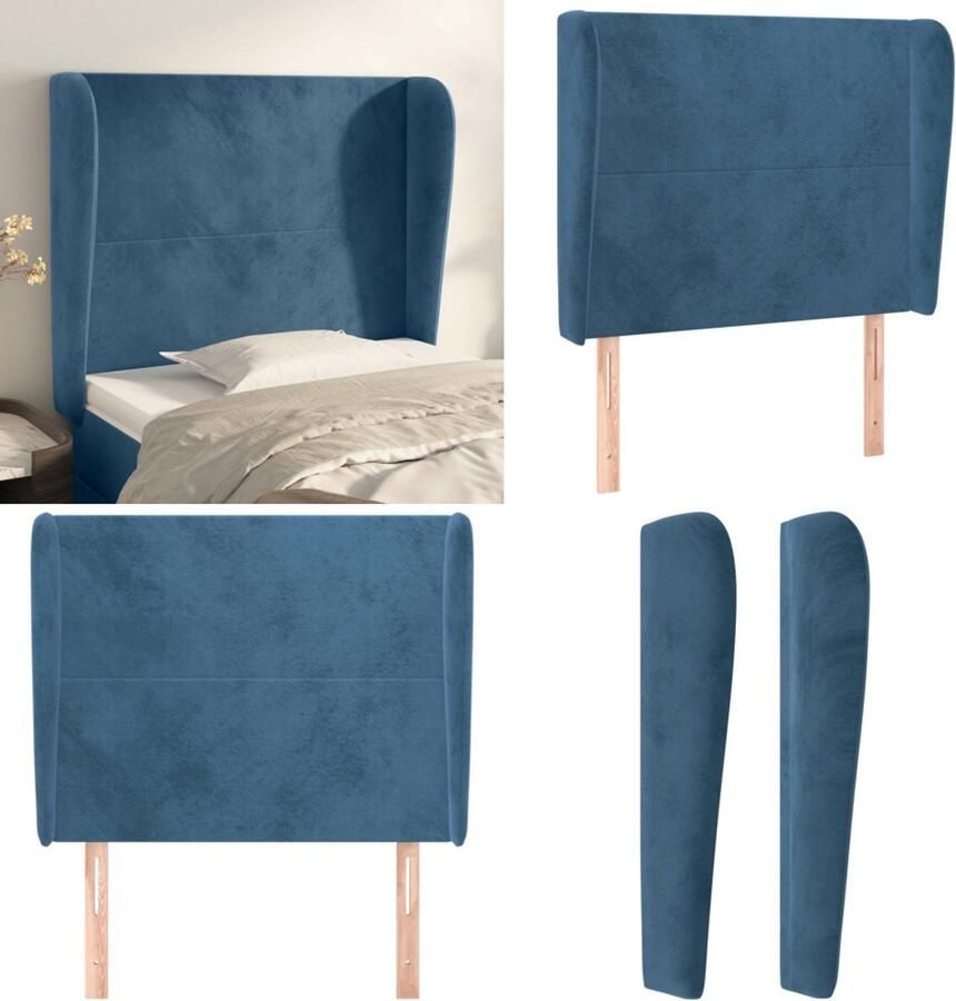 VidaXL Hoofdbord met randen 103x23x118 128 cm fluweel donkerblauw Hoofdbord Hoofdborden Hoofdeinde Houten Hoofdbord