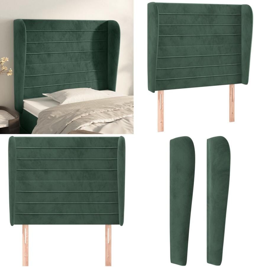 VidaXL Hoofdbord met randen 103x23x118 128 cm fluweel donkergroen Hoofdbord Hoofdborden Hoofdeinde Houten Hoofdbord
