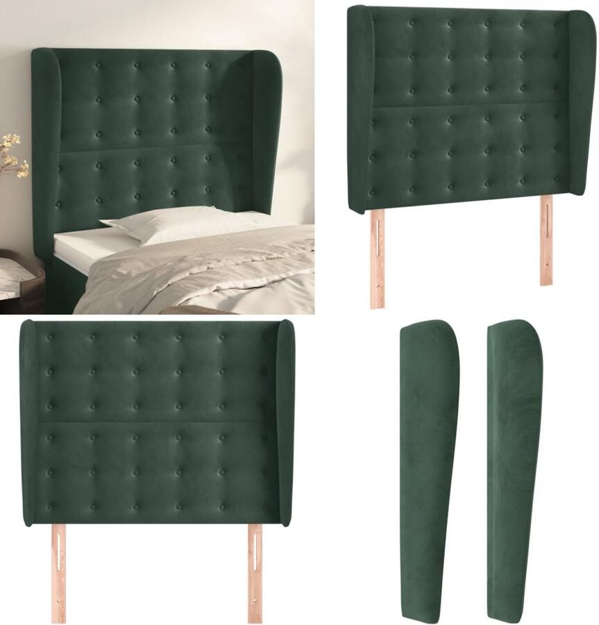 VidaXL Hoofdbord met randen 103x23x118 128 cm fluweel donkergroen Hoofdbord Hoofdborden Hoofdeinde Houten Hoofdbord
