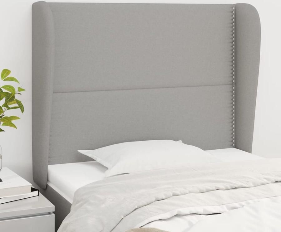 VidaXL Hoofdbord met randen 103x23x118 128 cm Lichtgrijs Hoofd Bord Hoofdkussen Beddecoratie Slaap Accessoires Bedroom Decor Grijs Meubilair Stoffen Hoofdborden - Foto 2