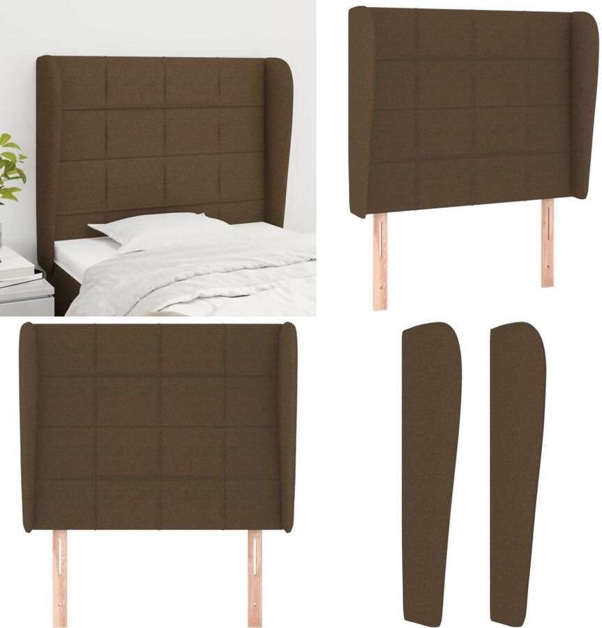 VidaXL Hoofdbord met randen 103x23x118 128 cm stof donkerbruin Hoofdbord Hoofdborden Hoofdeinde Houten Hoofdbord