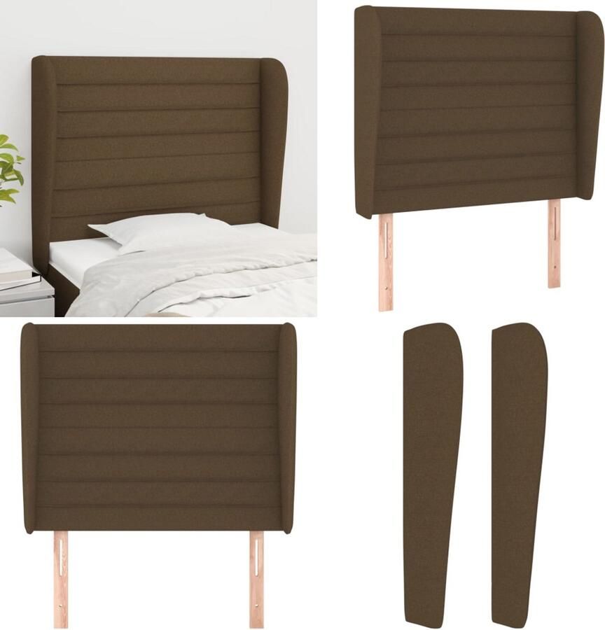 VidaXL Hoofdbord met randen 103x23x118 128 cm stof donkerbruin Hoofdbord Hoofdborden Hoofdeinde Houten Hoofdbord