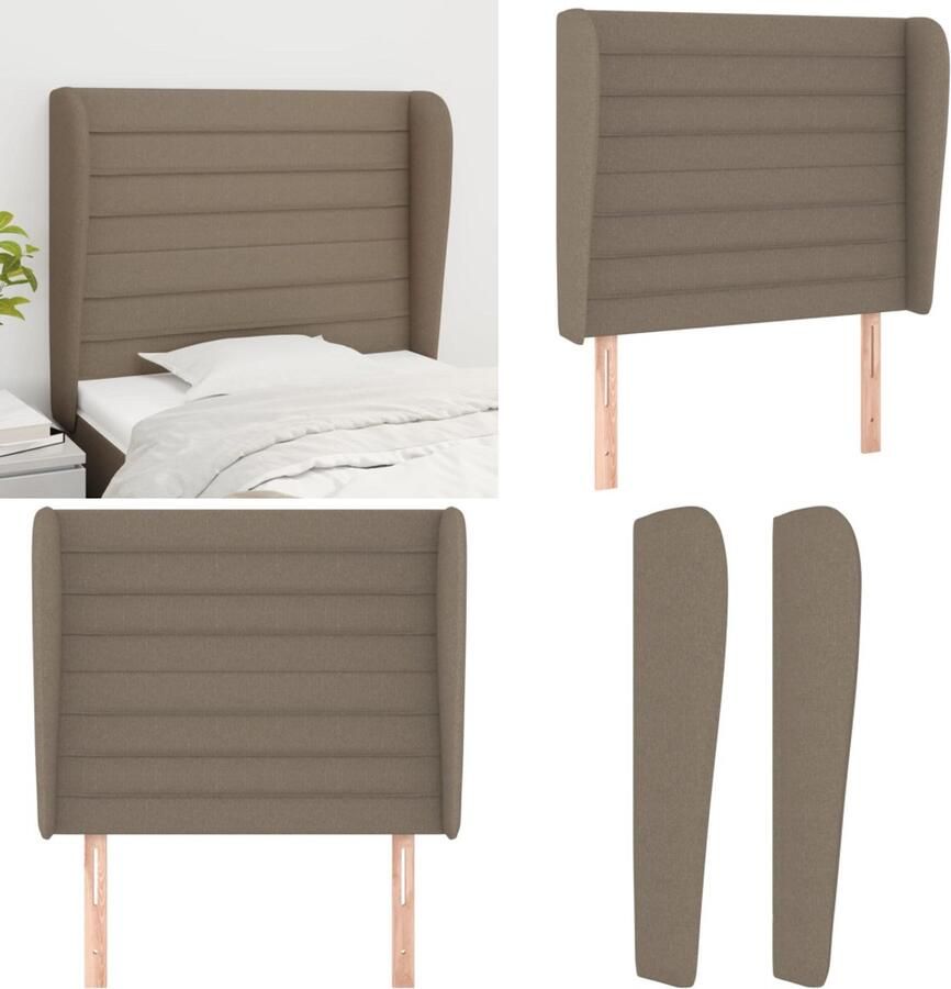 VidaXL Hoofdbord met randen 103x23x118 128 cm stof taupe Hoofdbord Hoofdborden Hoofdeinde Houten Hoofdbord