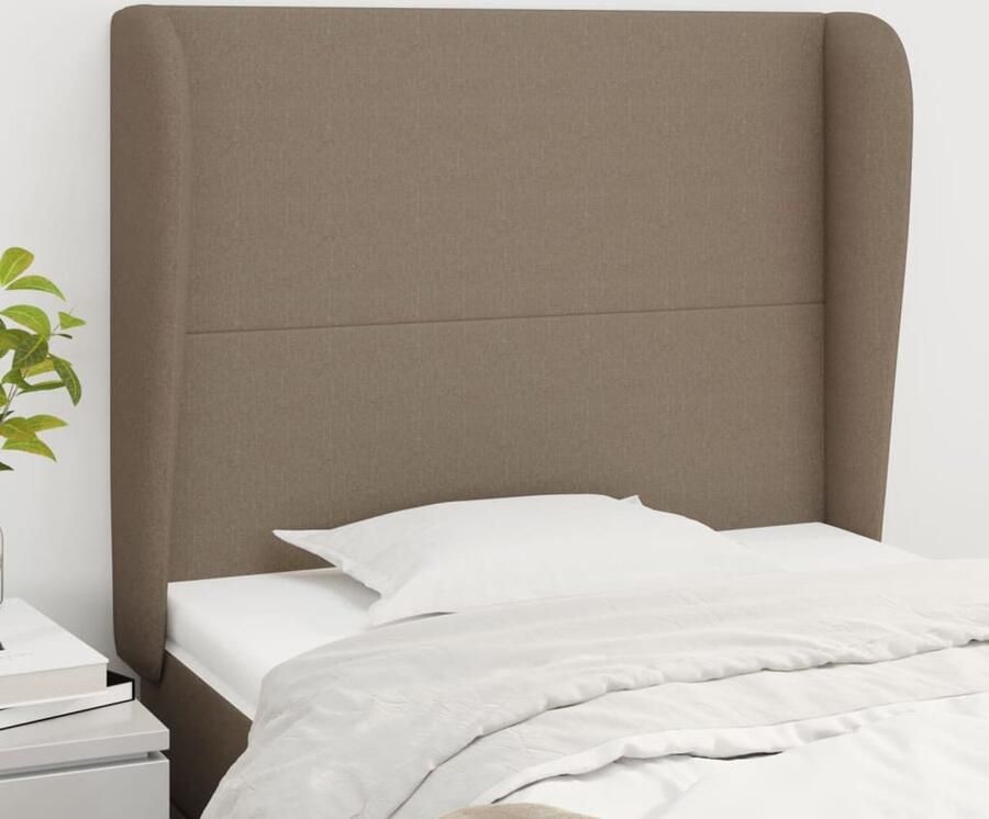 VidaXL Hoofdbord met randen 103x23x118 128 cm Taupe Hoofd Bord Hoofdborden Bedding Slaap Accessoires Taupecouleur Stoffen Hoofdbord Comfortabel Hoofdbord - Foto 2