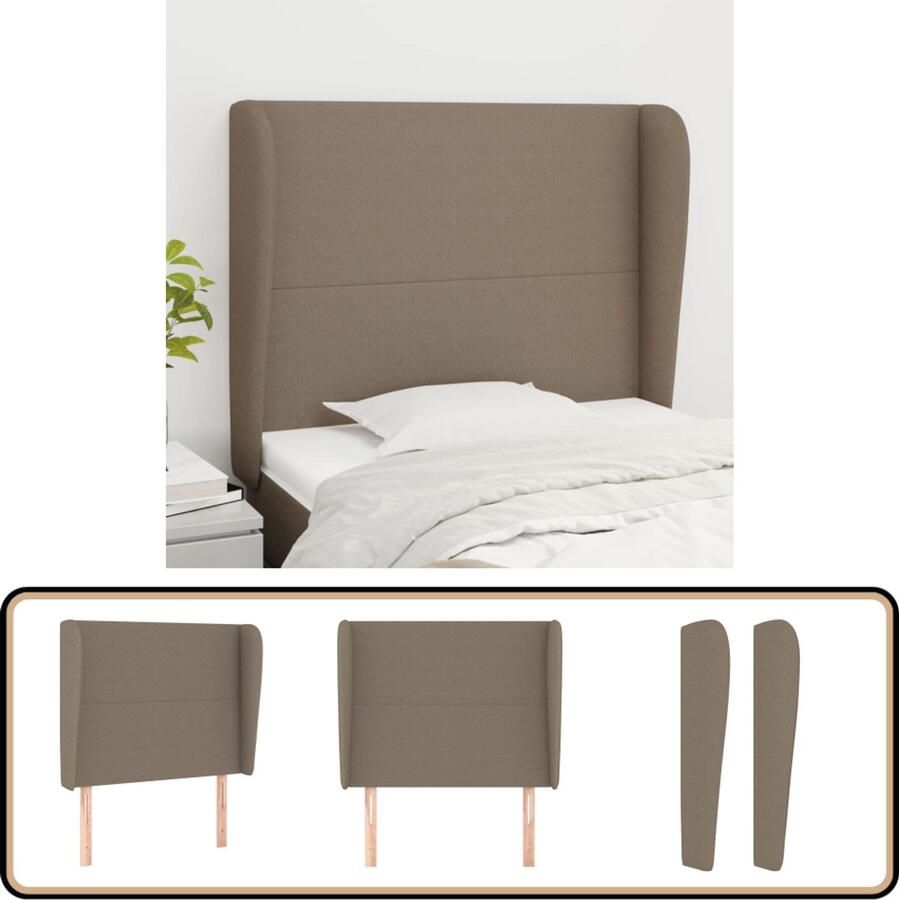 VidaXL Hoofdbord met randen 103x23x118 128 cm Taupe Hoofd Bord Hoofdborden Bedding Slaap Accessoires Taupecouleur Stoffen Hoofdbord Comfortabel Hoofdbord