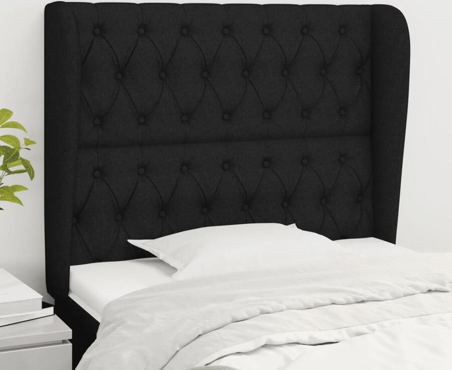 VidaXL Hoofdbord met randen 103x23x118 128 cm Zwart Klassieke Hoofdbord Zwart Bedhoofd Hoofdenbord Stoffen Hoofdbord Adjustable Headboard Comfortabel Hoofdbord Zwarte Meubels - Foto 2