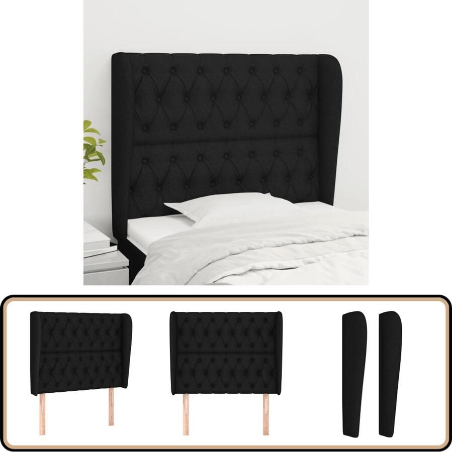 VidaXL Hoofdbord met randen 103x23x118 128 cm Zwart Klassieke Hoofdbord Zwart Bedhoofd Hoofdenbord Stoffen Hoofdbord Adjustable Headboard Comfortabel Hoofdbord Zwarte Meubels