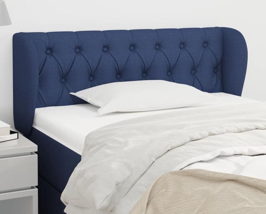 VidaXL Hoofdbord met randen 103x23x78 88 cm Blauw Hoofd Bord Hoofdkussen Beddecoratie Slaapkamers Blauwdruk Stoffen Hoofdborden Modern Hoofdbord - Foto 2