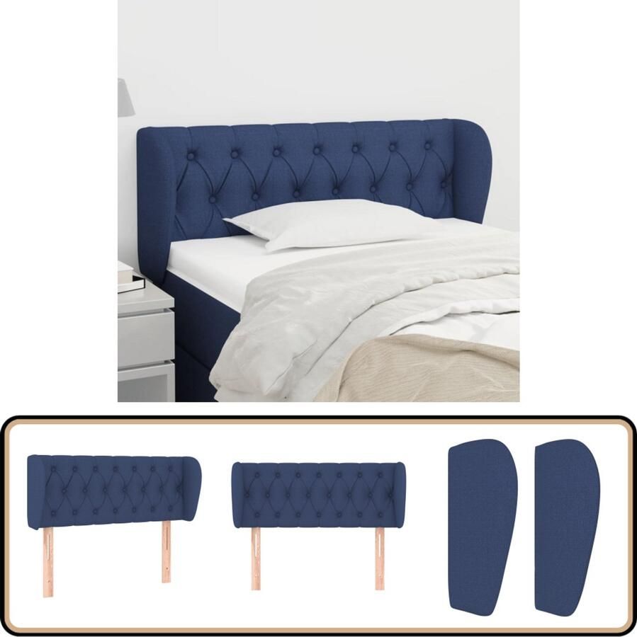 VidaXL Hoofdbord met randen 103x23x78 88 cm Blauw Hoofd Bord Hoofdkussen Beddecoratie Slaapkamers Blauwdruk Stoffen Hoofdborden Modern Hoofdbord