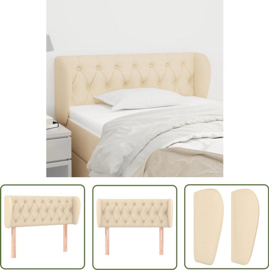 VidaXL Hoofdbord met randen 103x23x78 88 cm crème Hoofd Bord Hoofdeinde Bedkader Bedroom Decor Slaapkamers Stoffen Hoofdbord Creme Kleur - Foto 2