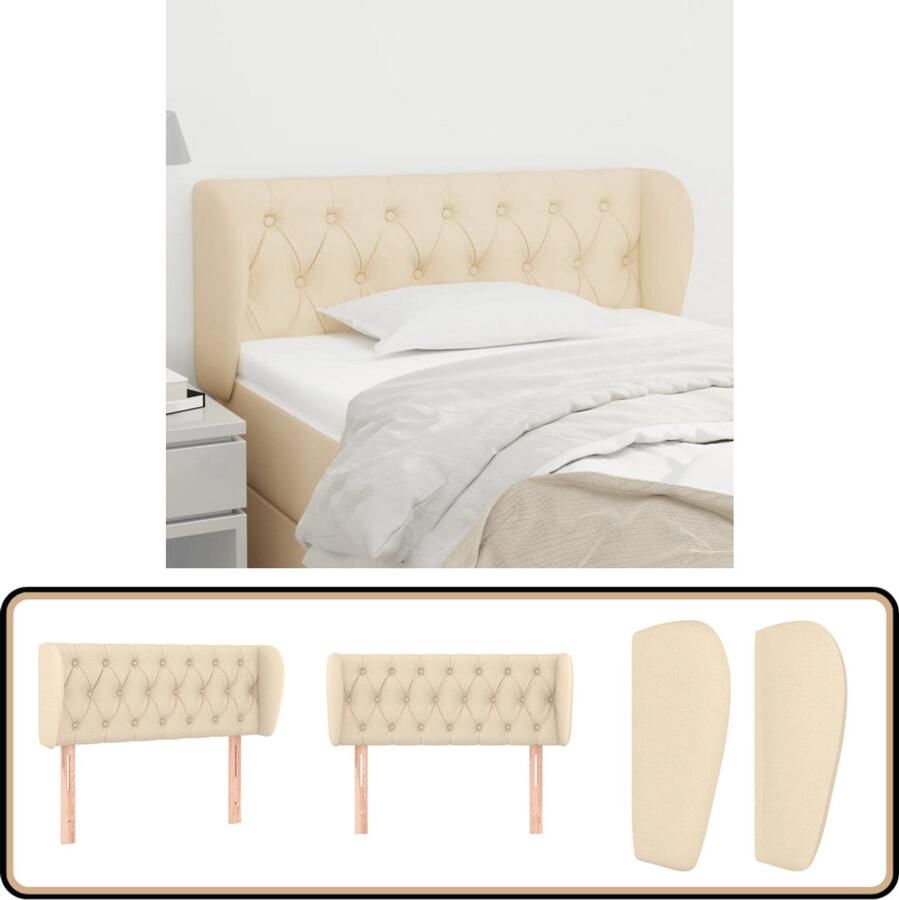 VidaXL Hoofdbord met randen 103x23x78 88 cm crème Hoofd Bord Hoofdeinde Bedkader Bedroom Decor Slaapkamers Stoffen Hoofdbord Creme Kleur