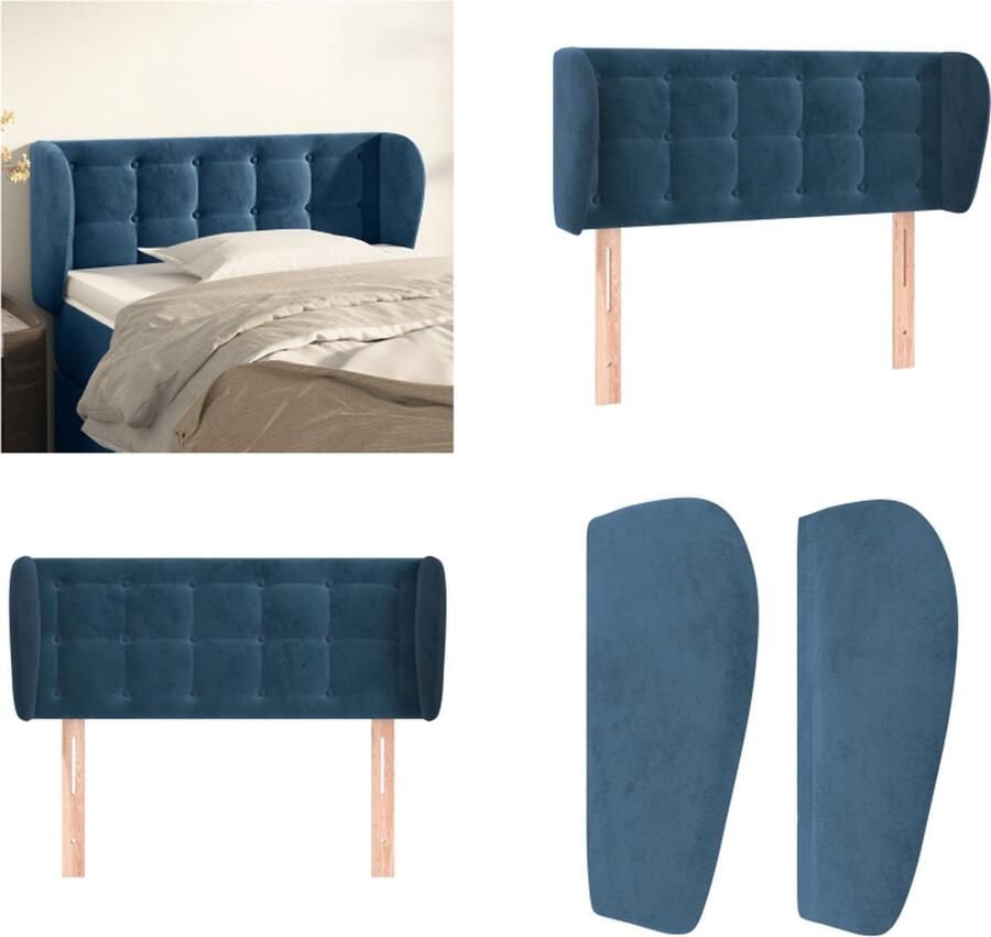VidaXL Hoofdbord met randen 103x23x78 88 cm fluweel donkerblauw Hoofdbord Hoofdborden Hoofdeinde Houten Hoofdbord