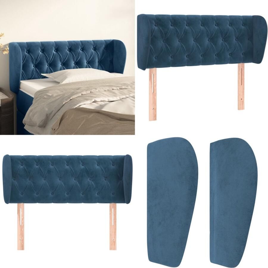 VidaXL Hoofdbord met randen 103x23x78 88 cm fluweel donkerblauw Hoofdbord Hoofdborden Hoofdeinde Houten Hoofdbord