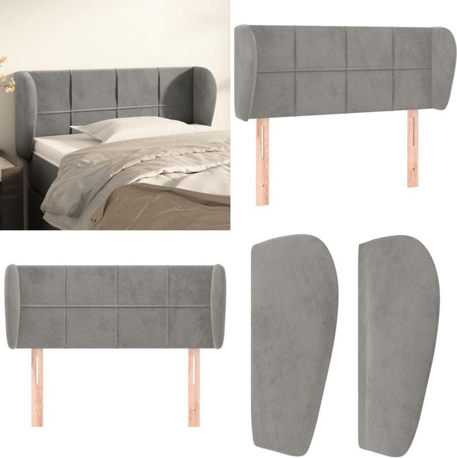 VidaXL Hoofdbord met randen 103x23x78 88 cm fluweel lichtgrijs Hoofdbord Hoofdborden Hoofdeinde Houten Hoofdbord
