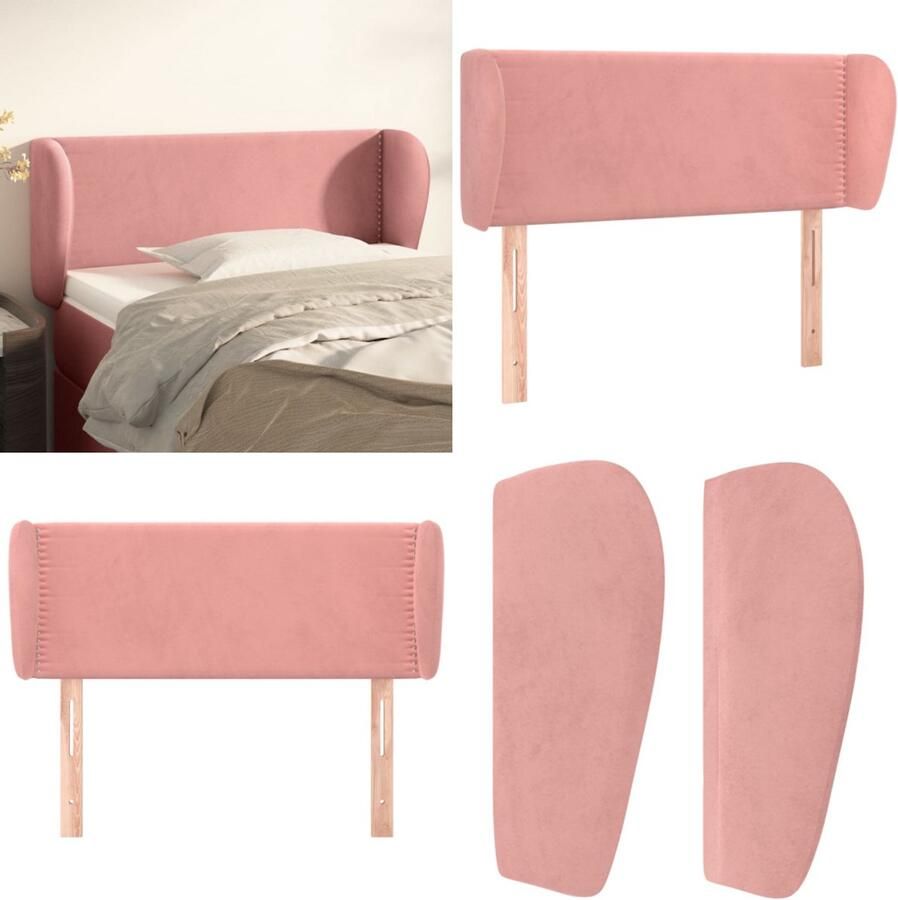 VidaXL Hoofdbord met randen 83x23x78 88 cm fluweel roze Hoofdbord Hoofdborden Hoofdeinde Houten Hoofdbord