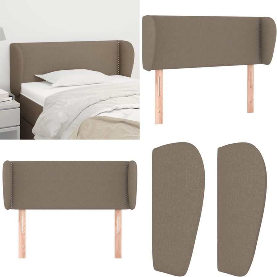 VidaXL Hoofdbord met randen 103x23x78 88 cm stof taupe Hoofdbord Hoofdborden Hoofdeinde Houten Hoofdbord