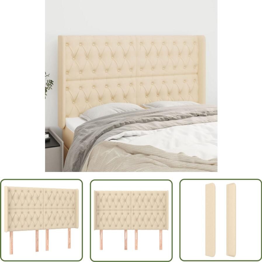 VidaXL Hoofdbord met randen 147x16x118 128 cm crème Hoofd Bord Hoofdeinde Beddecoratie Bedroom Decor Stoffen Hoofdbord Creme Kleur Modern Hoofdbord
