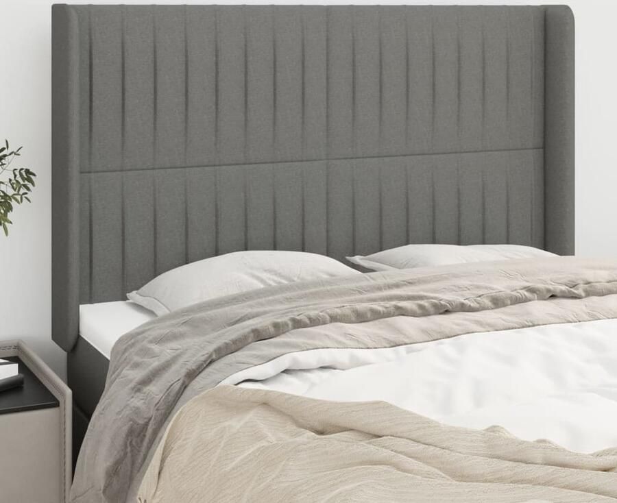 VidaXL Hoofdbord met randen 147x16x118 128 cm Donkergrijs Hoofd Bord Hoofdeinde Bed Ombouw Donkere Grijze Hoofdbord Stoffen Hoofdbord Comfortabel Hoofdbord Leeshoek Tv Hoek - Foto 2