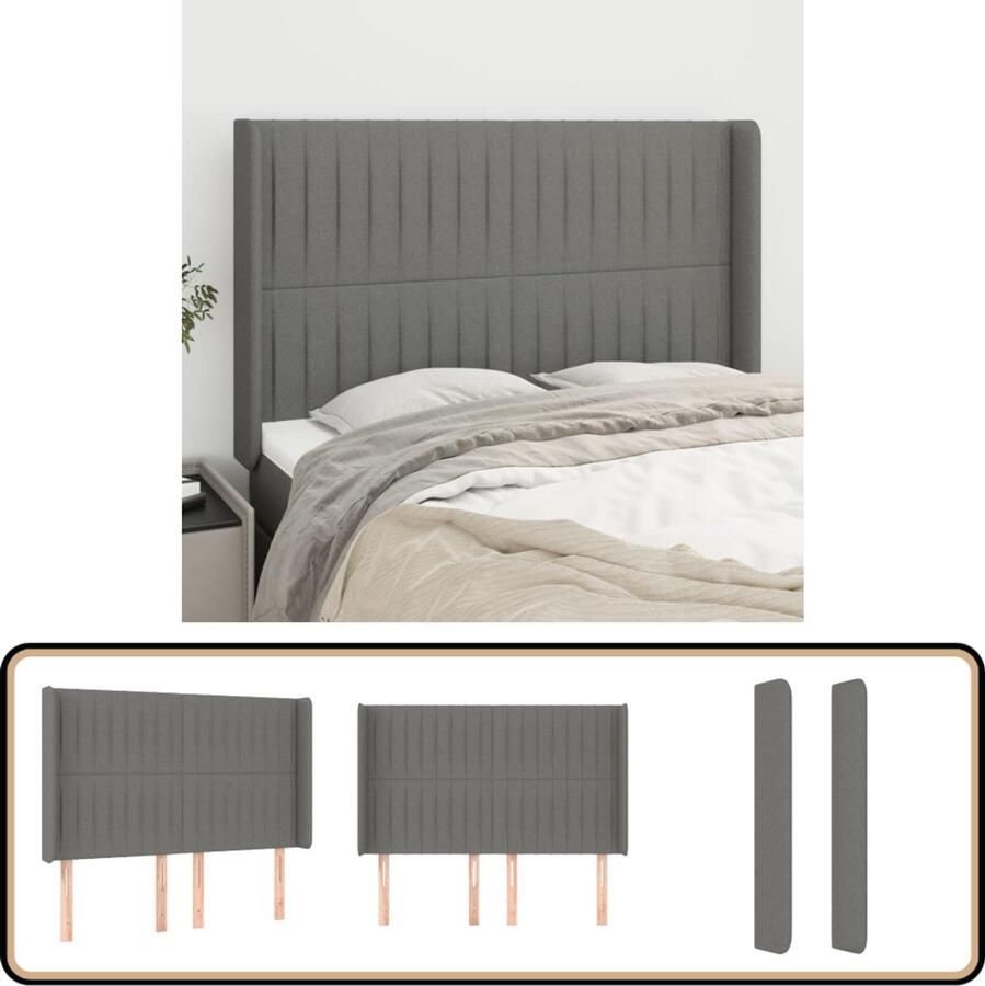 VidaXL Hoofdbord met randen 147x16x118 128 cm Donkergrijs Hoofd Bord Hoofdeinde Bed Ombouw Donkere Grijze Hoofdbord Stoffen Hoofdbord Comfortabel Hoofdbord Leeshoek Tv Hoek