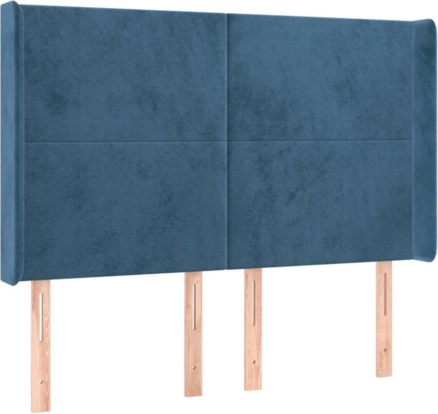VidaXL Hoofdbord met randen 147x16x118 128 cm fluweel donkerblauw