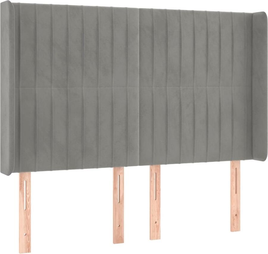 VidaXL Hoofdbord met randen 147x16x118 128 cm fluweel lichtgrijs - Foto 2